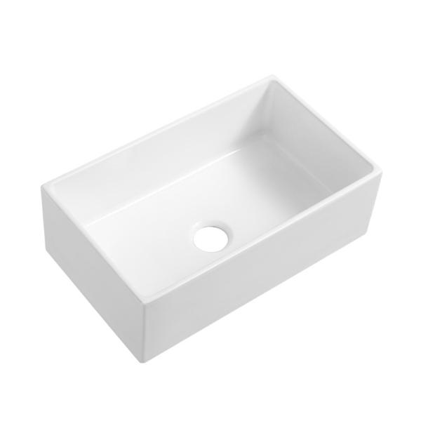 Rectangular Farmhouse Kitchen Sink Gloss White Single Bowl Kitchen Sink