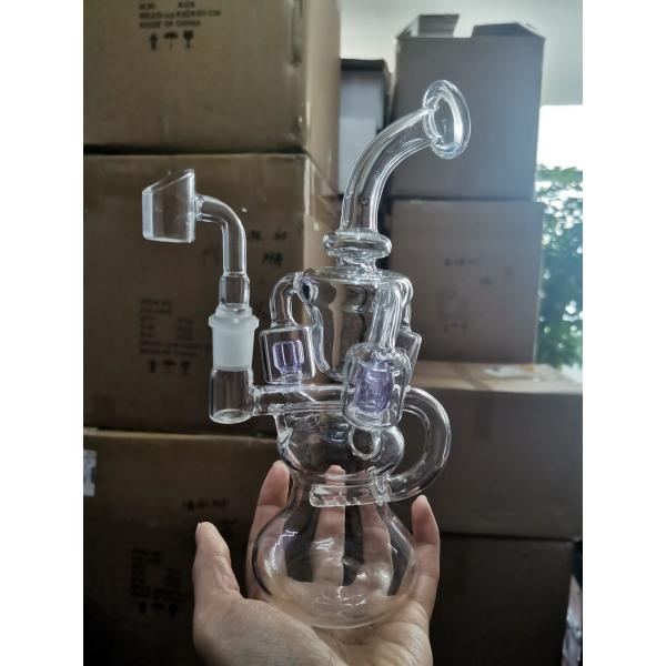 Buy Feb Egg Purple Glass Bong Hookahs Recycler Glass Water Pipe With 14mm Banger at wholesale prices