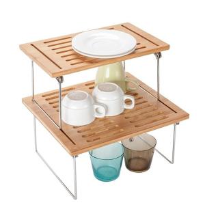 Quality Natural Bamboo Free Standing Shelf Stackable Kitchen Cabinet Organizer for sale