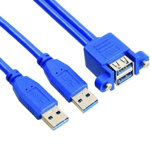 Dual Type A Male to Female Panel Mount USB 3.0 Extension Cable