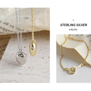 925 Sterling Silver Gold Plated Bead Charm Pendant Chain Necklace