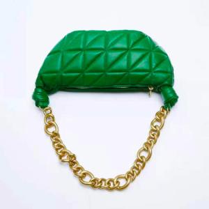 Quilted Green Womens Leather Bag OEM Thick Chain Shoulder Bag