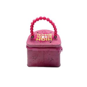 Cartoon Designed Handle Tin Box With Zipper Customized Logo Acceptable