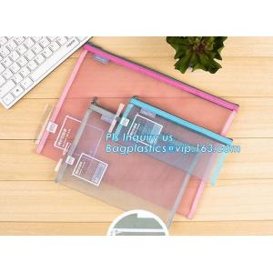 plastic PVC file bag transparent mesh zipper bag waterproofing document bag, A4