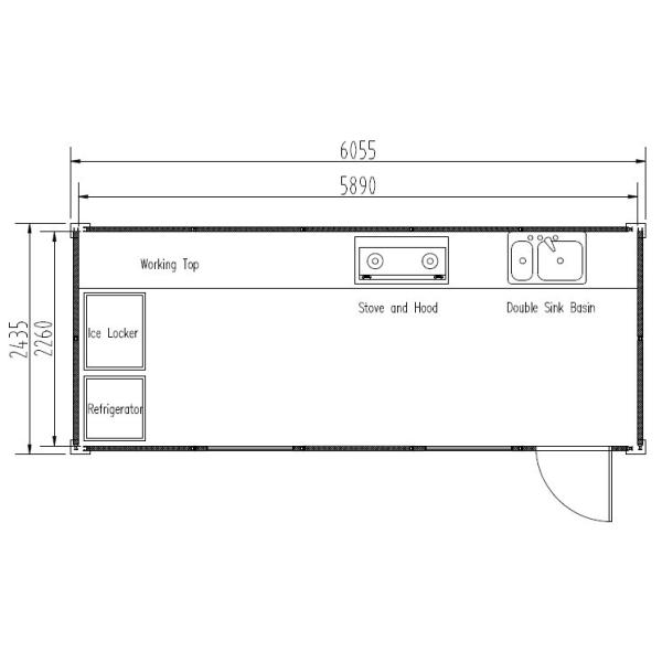 Custom made Dismountable Kitchen Container Layout - Knockdown Sandwich Panel