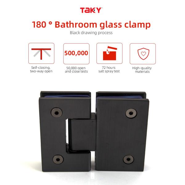 Stainless Steel 304 Door Window Hinges with Matt Black Finish 180 Degree Glass Clamp