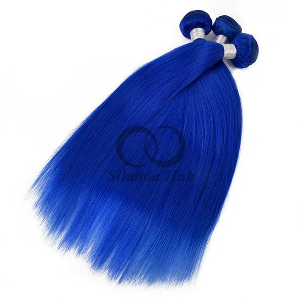 Blue Straight Remy Human Hair Bundles Sew In Weave Bundles Brazilian Bundle Deals
