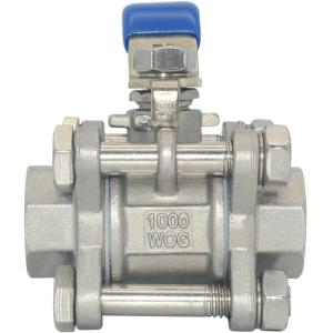 Female Thread 1/2 Full Port Ball Valve 3 Piece Stainless Steel 316 NPT WOG1000 Standard