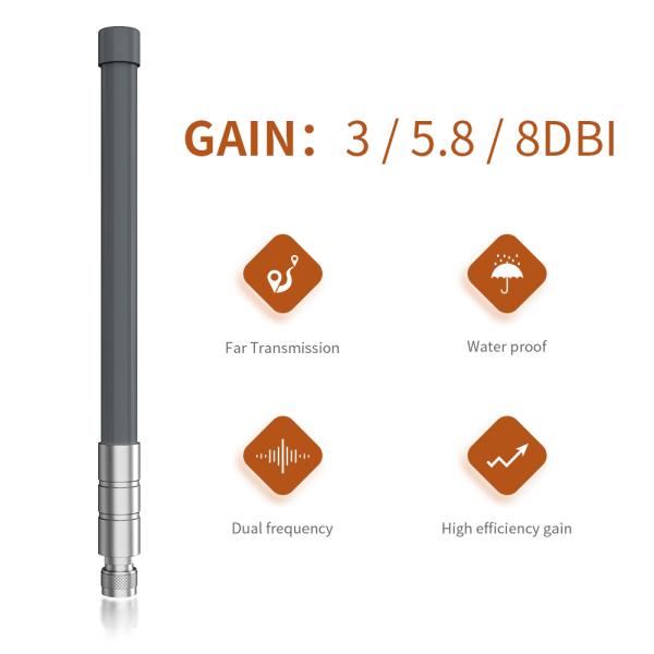 8dBi Gain Fiberglass Antenna for 1.8m Outdoor Omni Directional WiFi Coverage
