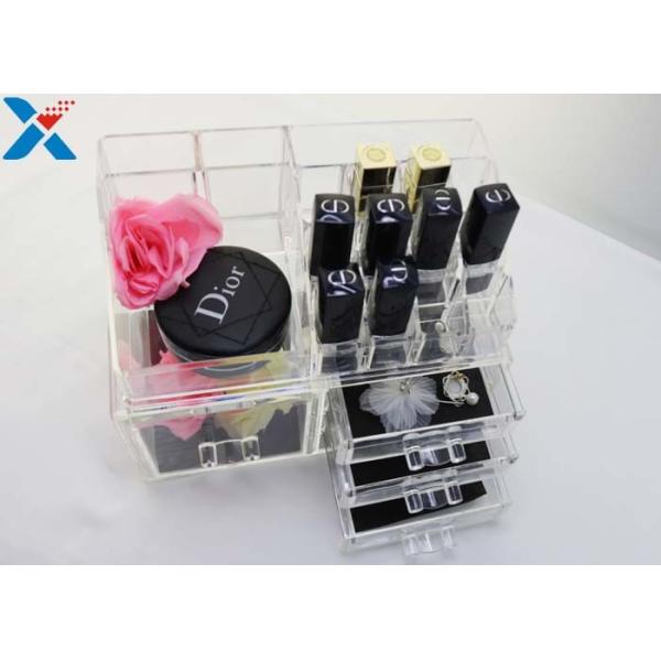 Rectangle Acrylic Makeup Drawer Organizer / Acrylic Cosmetic Organiser ROHS Approved