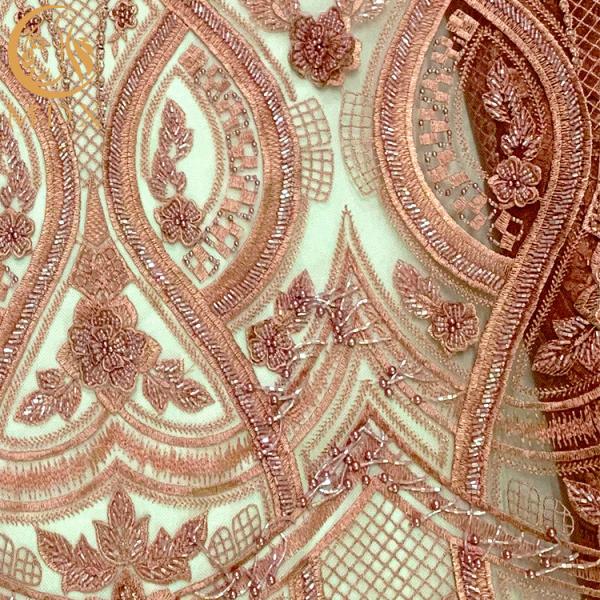 Buy Embroidery Pink 3D Beaded Fabric Sequin Lace For Women Dress at wholesale prices