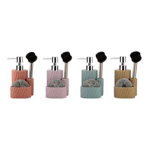 Quality 3N1 sand stone utility soap dispenser with swirl stripe and S/S nylon brush and cleaing ball soap pump liquid hand soap dispenser for sale