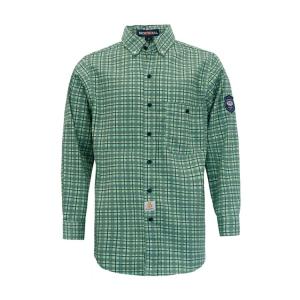 China 100% Cotton 210gsm Fire Retardant Work Shirt Green Plaid on sale