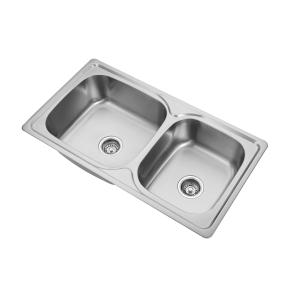 1 Hole Brushed Stainless Steel Double Bowl Sink