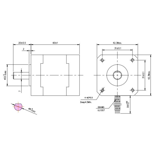 Agriculture 1.8° 42HS60 8kg.cm 0.6A 8mm shaft Nema 17 Hybrid Stepper Motor