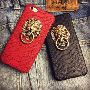 Latest Hot Selling New Design Snake Skin Lion Head Ring Stander pu mobile phone