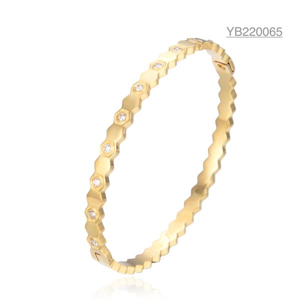 Buy Honeycomb Hexagonal Stainless Steel Bangle CE Personalized 14k Gold Bracelet at wholesale prices
