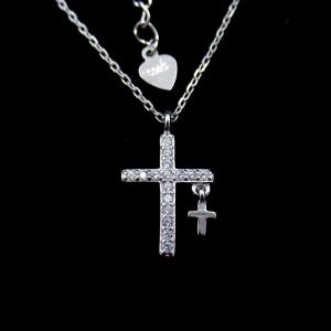 China Special Cross Shape Cubic Zirconia Jewelry / Engaged Jewelry Silver Necklace on sale