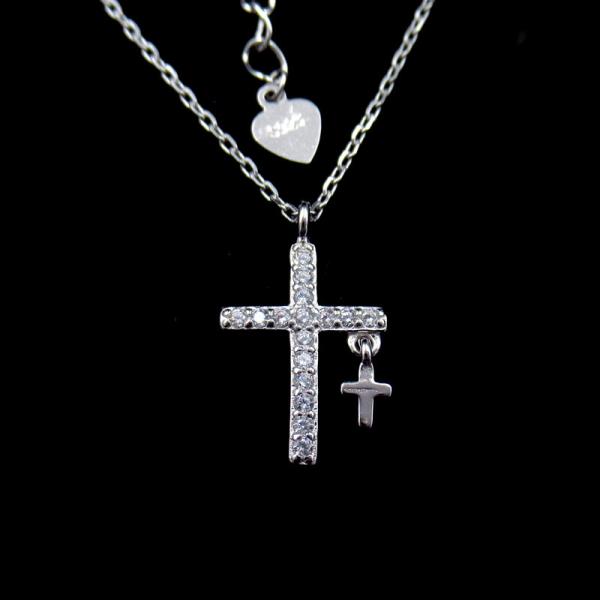 Buy Special Cross Shape Cubic Zirconia Jewelry / Engaged Jewelry Silver Necklace at wholesale prices