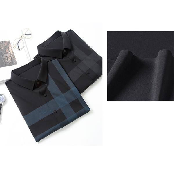 Striped Polyester/Cotton Casual Black Shirt for Men Slim Fit Long Sleeve Shirts