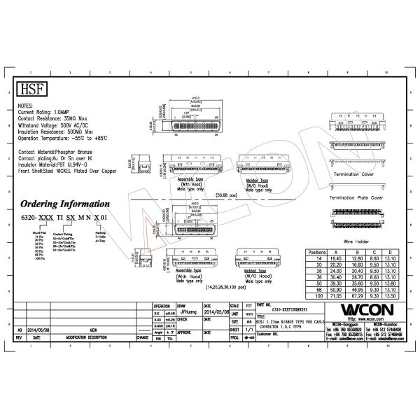 1.27mm CEN-TYPE14~100P computer pin connectors black color IDC ribbon type for cable ROHS