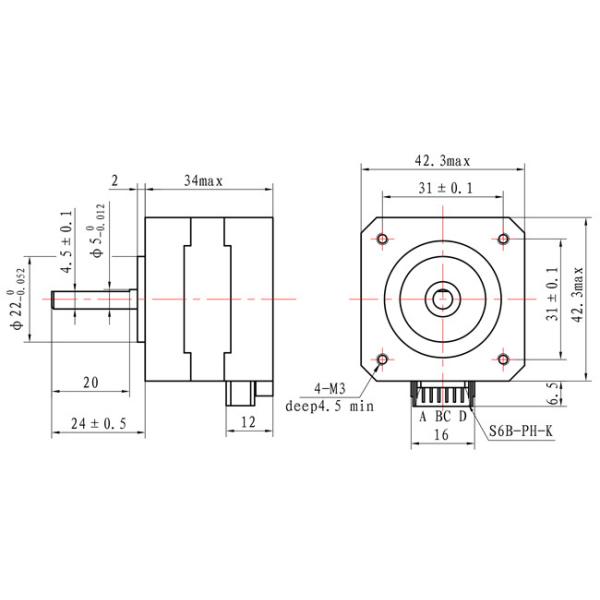 42*42*34mm Steppting Motor NEMA 17 Two Phase 12V 0.3N.m for 3D Printer