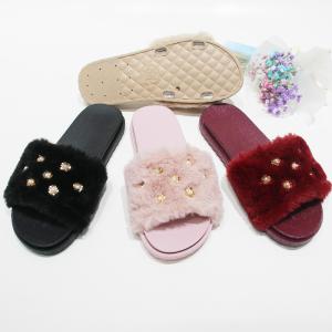 PVC Fluffy Womens Soft Bottom Slippers With Soft Shearling Straps