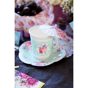 Truly Scrumptious Vintage Floral Tea Cups And Saucer Set Mint Green Color