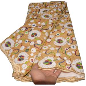 High quality Fashion Dubai gold sequins lace French embroidery lace fabric