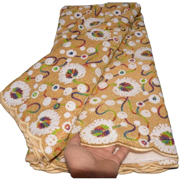 High quality Fashion Dubai gold sequins lace French embroidery lace fabric