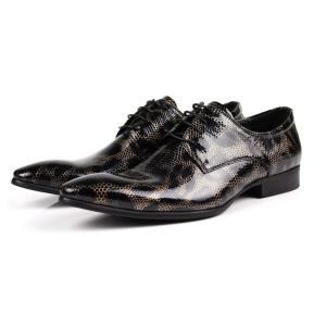 Crocodile Style Mens Black Brogue Shoes , Fashion Nightclub Genuine Snakeskin