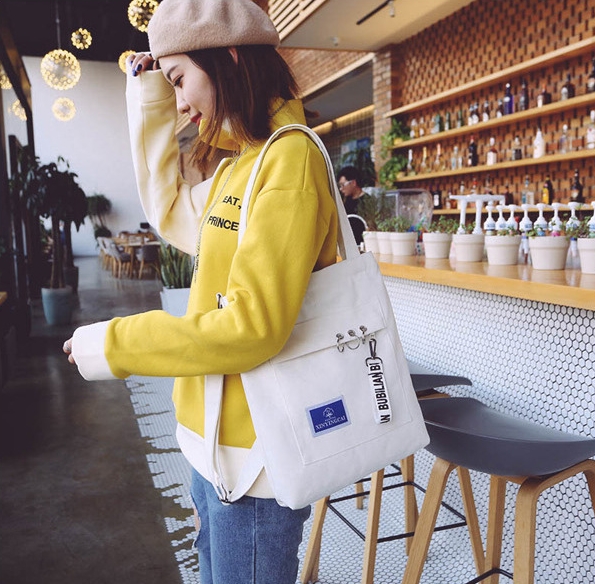 Unique design canvas diagonal Korean fashion shoulder bag handbag with ribbon