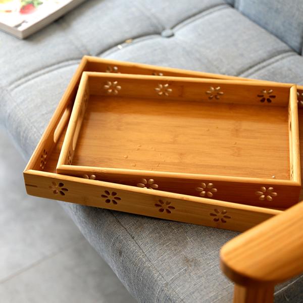 Tabletop Large Bamboo Serving Platter Trays With Handles Restaurant Hotel
