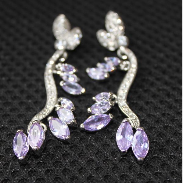 Luxurious wedding jewelry AAA cubic zircon earrings, daisy amethyst metal