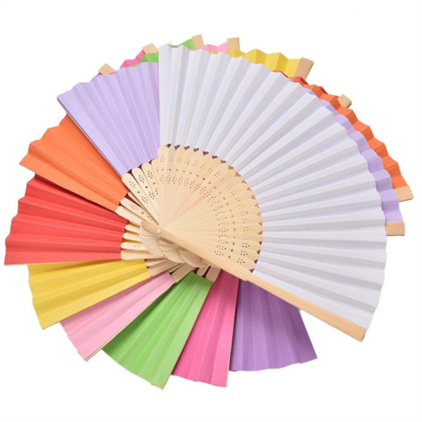Buy Multicolor Bamboo Paper Folding Hand Fans Manual Plain For wedding at wholesale prices