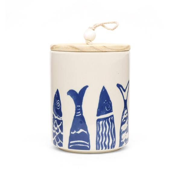 Geometric Ocean Blue Ceramic Canister Sets Tea Coffee Sugar Storage Jar For Kitchen With Lid And Silicon Ri