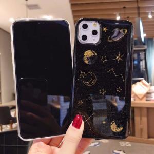Shine Glitter Shockproof Phone Cases Gold Foil Moon Space For Iphone 11 Pro Max