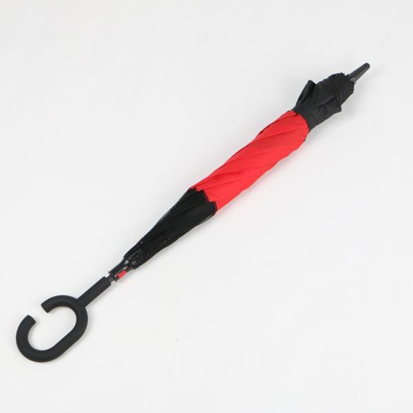 Buy C Handle Reverse Inverted Umbrella Double Layer Windproof Black And Red at wholesale prices