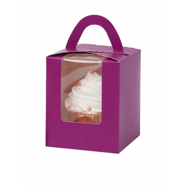 Buy 2.5 Inches Tall Custom Logo Transparent Plastic Cup Cake Box with Window Insert and Handle at wholesale prices
