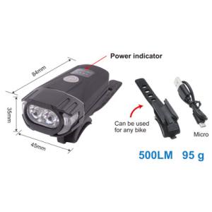 1500mAh 500LM Front Rechargeable Bicycle Light Aluminum USB Charging