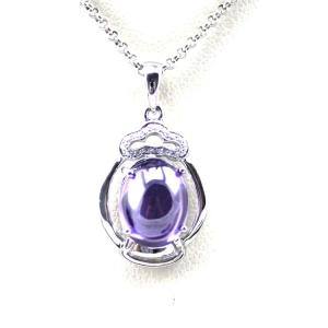 925 Silver 8mmx10mm Amethyst Cubic Zircon Stones Pendant (PSJ0302)
