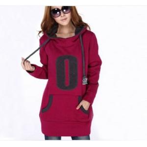 Long Ladies / Women Hooded Sweatshirts , Two Pockets Cotton