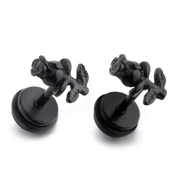 Women Black Plated Stainless Steel Earrings Rose Fashion Jewelry Earrings