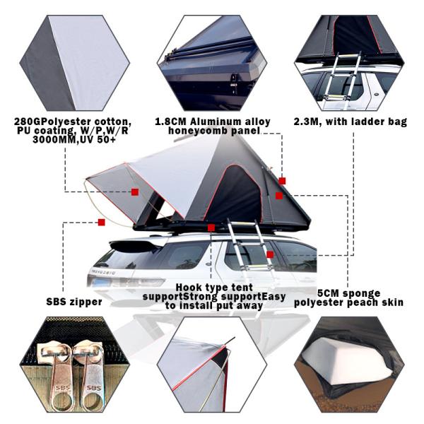 Waterproof 1.8cm Aluminum Alloy Car Roof Tent For Outdoor Camping