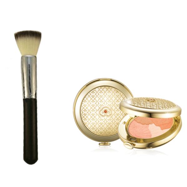 Soft Duo Nylon Hair Wonderful Buffer Makeup Brush With Long Wooden Handle