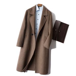 Pure Wool Men's Double-Sided Cashmere Coat Mid-Length Trench Jacket for Casual