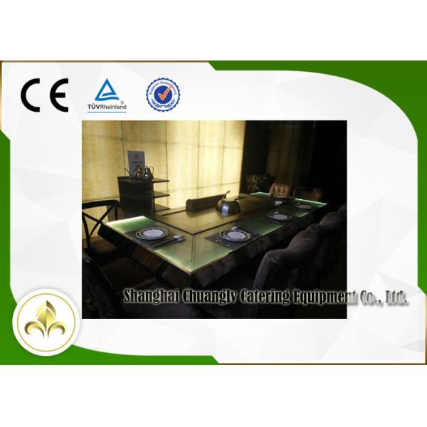 Green Light Glass Table Commercial Teppanyaki Grill Electric Steel Frame Customized