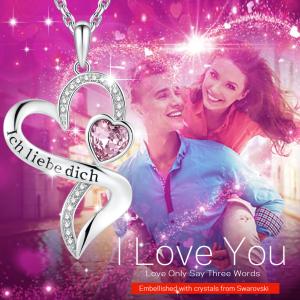 Engraved Sterling Silver Heart Pendant Necklace With Purple Austrian crystal
