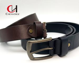 Standard Size Black And Brown Genuine Leather Belt With Metal Buckle