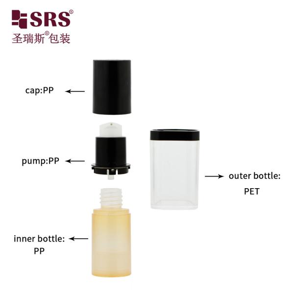 Empty PET Replaceable Double Wall Square Shape Custom Color Facial Serum Airless Bottle 50ml